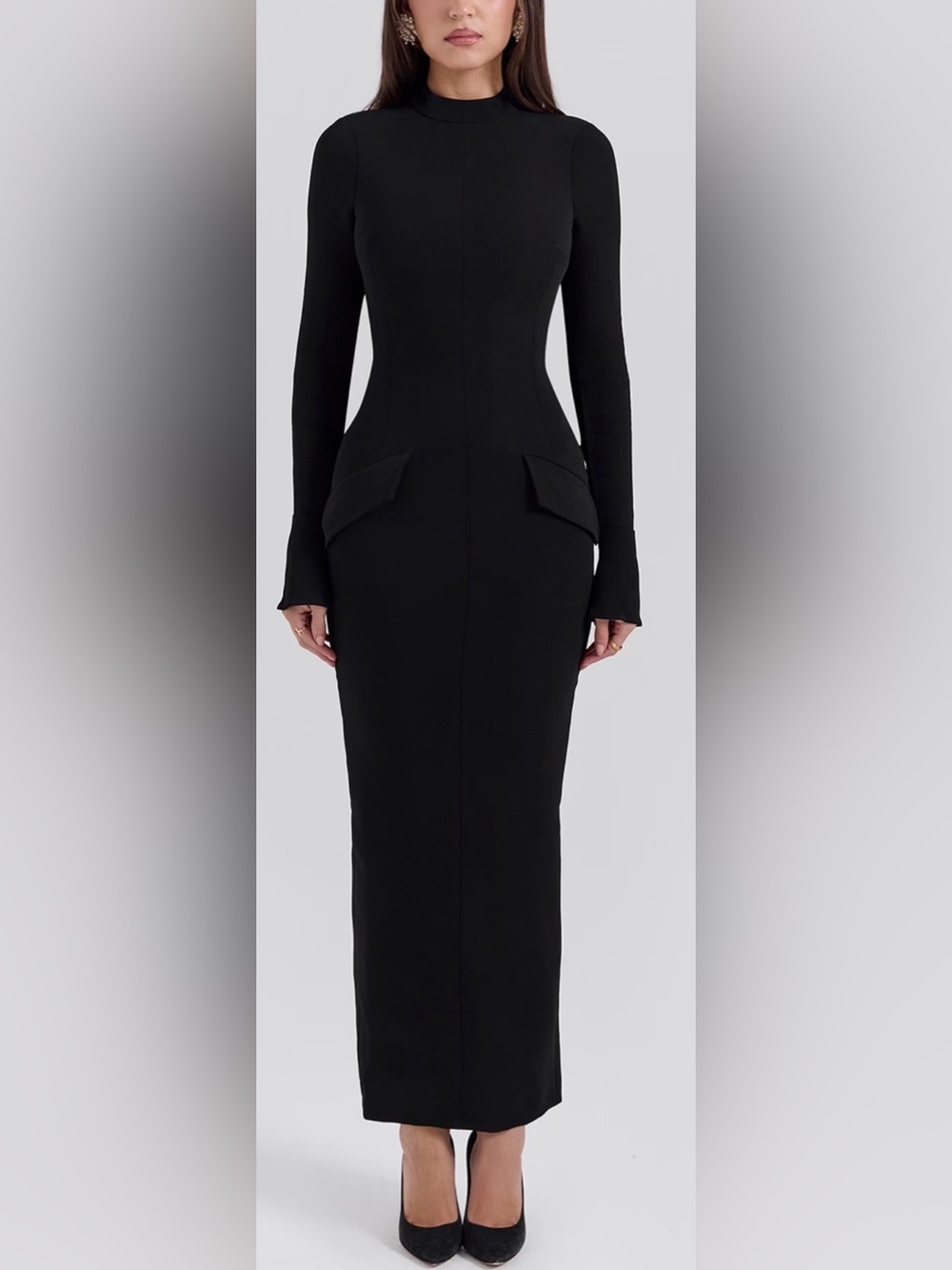 NEW House of CB Marie Louise Mock Neck Long Sleeve Black Maxi Dress Sz XS
